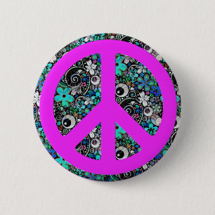Badge Rond 5 Cm Paix de l'énergie des fleurs II   rose