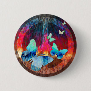 Badge Rond 5 Cm Paix-Pleins papillons bleus