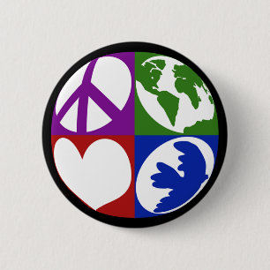 Badge Rond 5 Cm Paix, Terre, Amour, Bouton de colombe