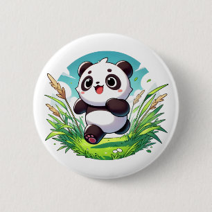 Badge Rond 5 Cm Panda adorable traversant un champ
