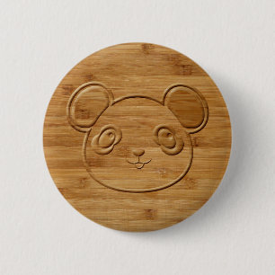Badge Rond 5 Cm Panda Bear Carved Bamboo Print