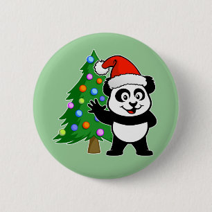 Badge Rond 5 Cm Panda du père noël