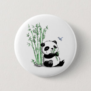 Badge Rond 5 Cm Panda mangeant le bambou
