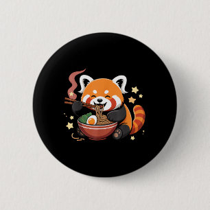 Badge Rond 5 Cm Panda roux mangeant des nouilles Ramen
