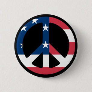 Badge Rond 5 Cm Panneau de paix avec drapeau américain