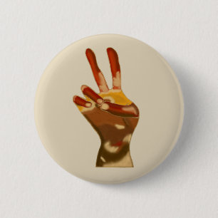 Badge Rond 5 Cm Panneau de Paix Mains Multi Tones Pins Boutons