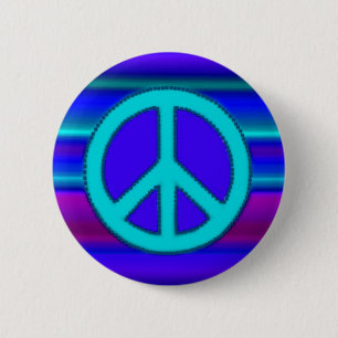 Badge Rond 5 Cm Panneau Fractal et Paix Bleu