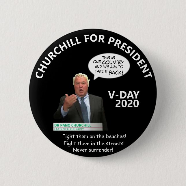 Badge Rond 5 Cm Pano Churchill pour le président 2020 (Devant)