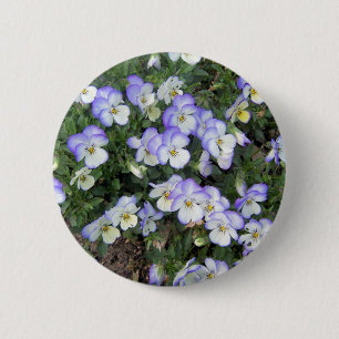 Badge Rond 5 Cm Pansies violettes et blanches