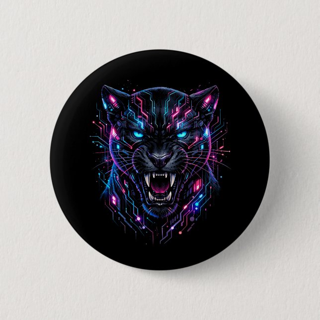 Badge Rond 5 Cm Panthère Cyber (Devant)