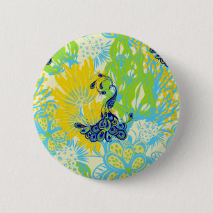 Badge Rond 5 Cm paon à fleurs