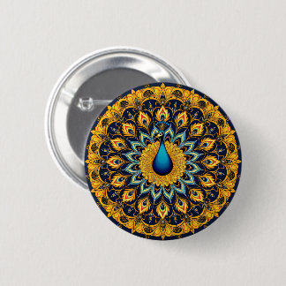Badge Rond 5 Cm Paon décoratif sur fond blanc