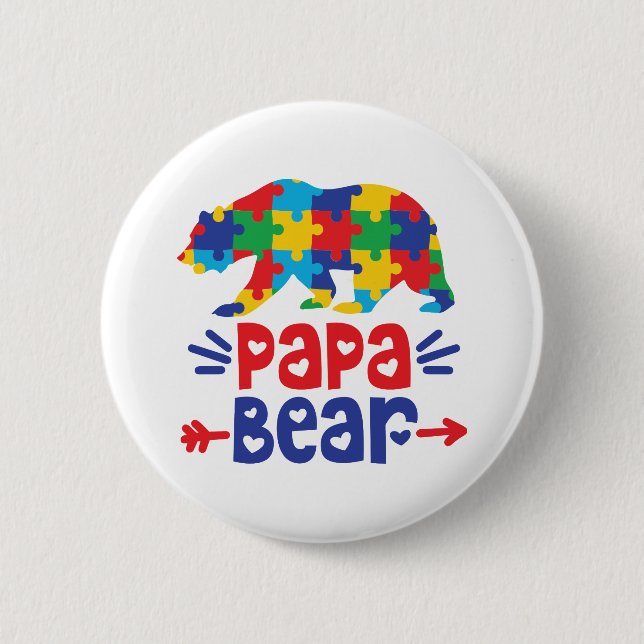 Badge Rond 5 Cm Papa Bear | Papa autiste (Devant)