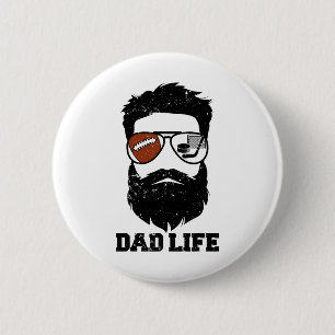 Badge Rond 5 Cm Papa de hockey Footll Cheveux décoiffés Barbe Foot