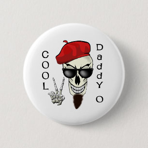 Badge Rond 5 Cm Papa frais - crâne de beatnik d'O