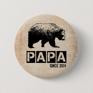 Badge Rond 5 Cm Papa Ours Grunge Depuis 2014, Noir