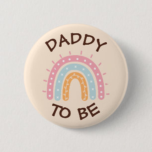 Badge Rond 5 Cm Papa sera Baby shower Bouton rose arc-en-ciel thèm