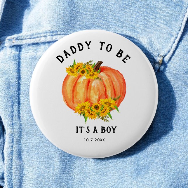 Badge Rond 5 Cm Papa sera Baby shower Orange Citrouille Bouton (Créateur téléchargé)