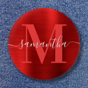 Badge Rond 5 Cm Papier à lettres Monogramme Rouge Brillant Foil 