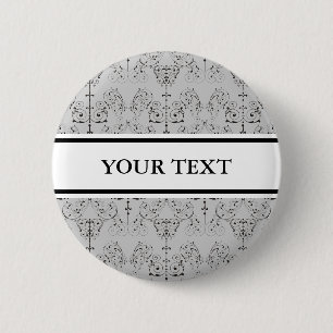 Badge Rond 5 Cm Papier peint Damas vintage - noir + votre backgr.