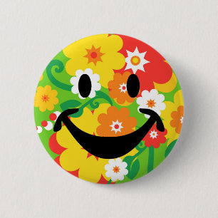 Badge Rond 5 Cm Papier peint drôle de flower power