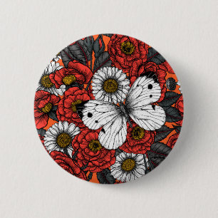 Badge Rond 5 Cm Papillon blanc et rose