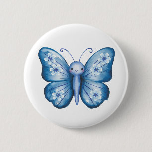 Badge Rond 5 Cm Papillon bleu