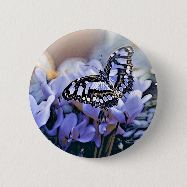 Badge Rond 5 Cm Papillon bleu (Devant)