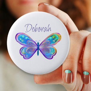 Badge Rond 5 Cm Papillon bleu et violet personnalisé