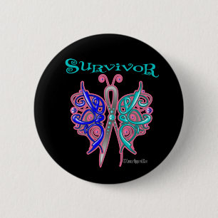 Badge Rond 5 Cm Papillon celtique survivant - Cancer thyroïdien