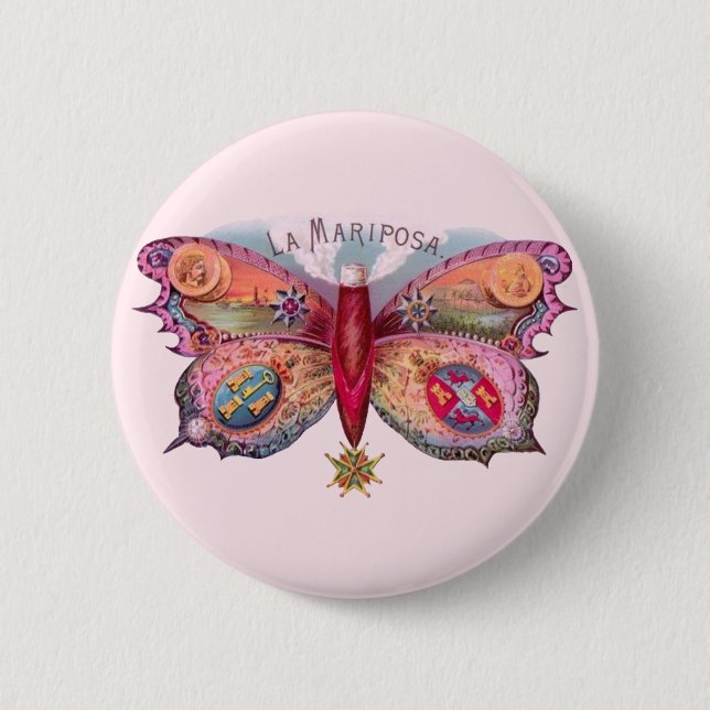 Badge Rond 5 Cm Papillon Cigar Antique Peinture publicité (Devant)