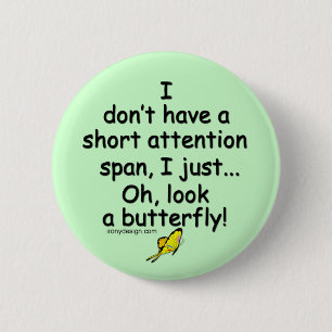 Badge Rond 5 Cm Papillon court de durée d'attention (vert)