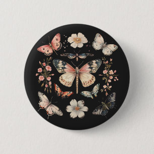 Badge Rond 5 Cm Papillon de monarque du Cottagecore du Boho