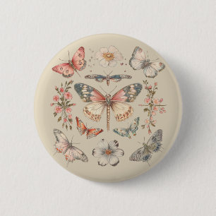 Badge Rond 5 Cm Papillon de monarque du Cottagecore du Boho