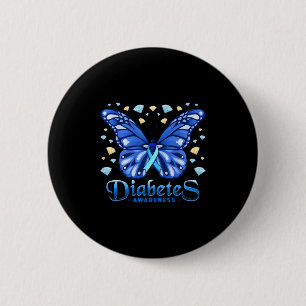 Badge Rond 5 Cm Papillon de sensibilisation au diabète Blue Ribbon