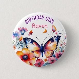 Badge Rond 5 Cm Papillon en fleurs Fille d'anniversaire fille