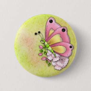 Badge Rond 5 Cm Papillon et fleurs mignons