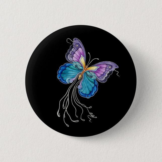 Badge Rond 5 Cm Papillon fantaisiste (Devant)