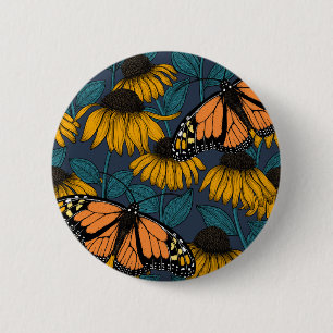 Badge Rond 5 Cm Papillon monarque sur confluents jaunes