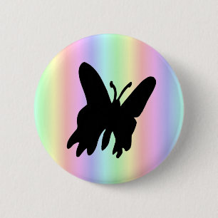 Badge Rond 5 Cm Papillon noir sur Pastell Rainbow