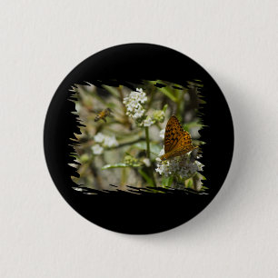 Badge Rond 5 Cm Papillon orange et abeille