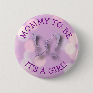 Badge Rond 5 Cm Papillon pourpre maman pour être Baby shower