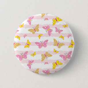 Badge Rond 5 Cm Papillon rose et or