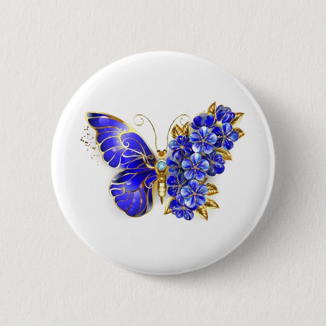 Badge Rond 5 Cm Papillon saphir à fleurs (Devant)
