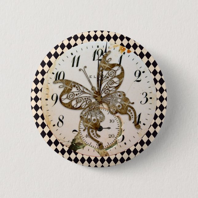 Badge Rond 5 Cm Papillon Steampunk Round (Devant)