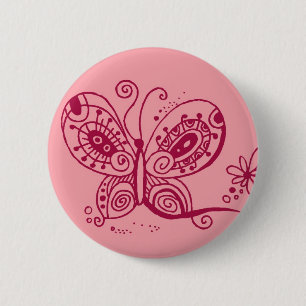 Badge Rond 5 Cm Papillon sur le bouton rose