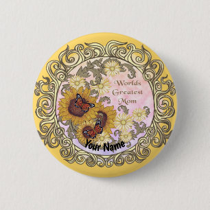 Badge Rond 5 Cm Papillon Tournesol personnalisé maman