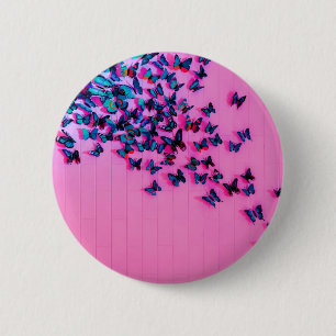 Badge Rond 5 Cm Papillons bleu rose magnifique