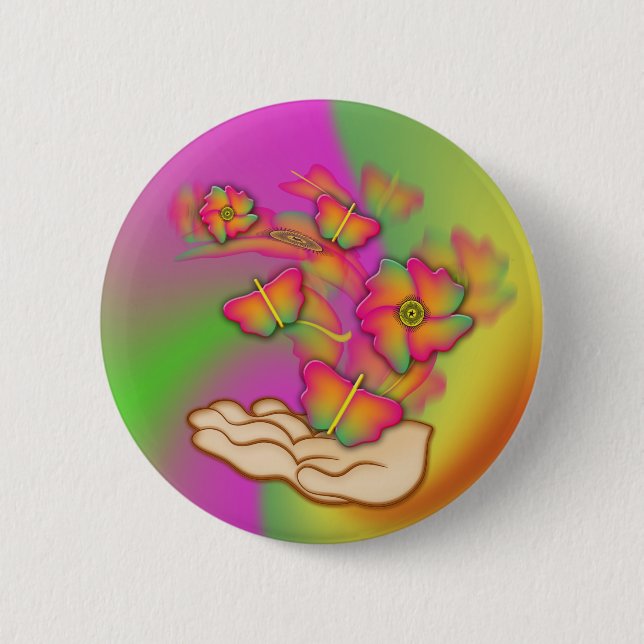Badge Rond 5 Cm Papillons & Fleurs (Devant)