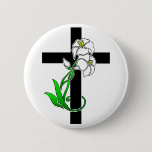 Badge Rond 5 Cm Pâques Lys et Croix